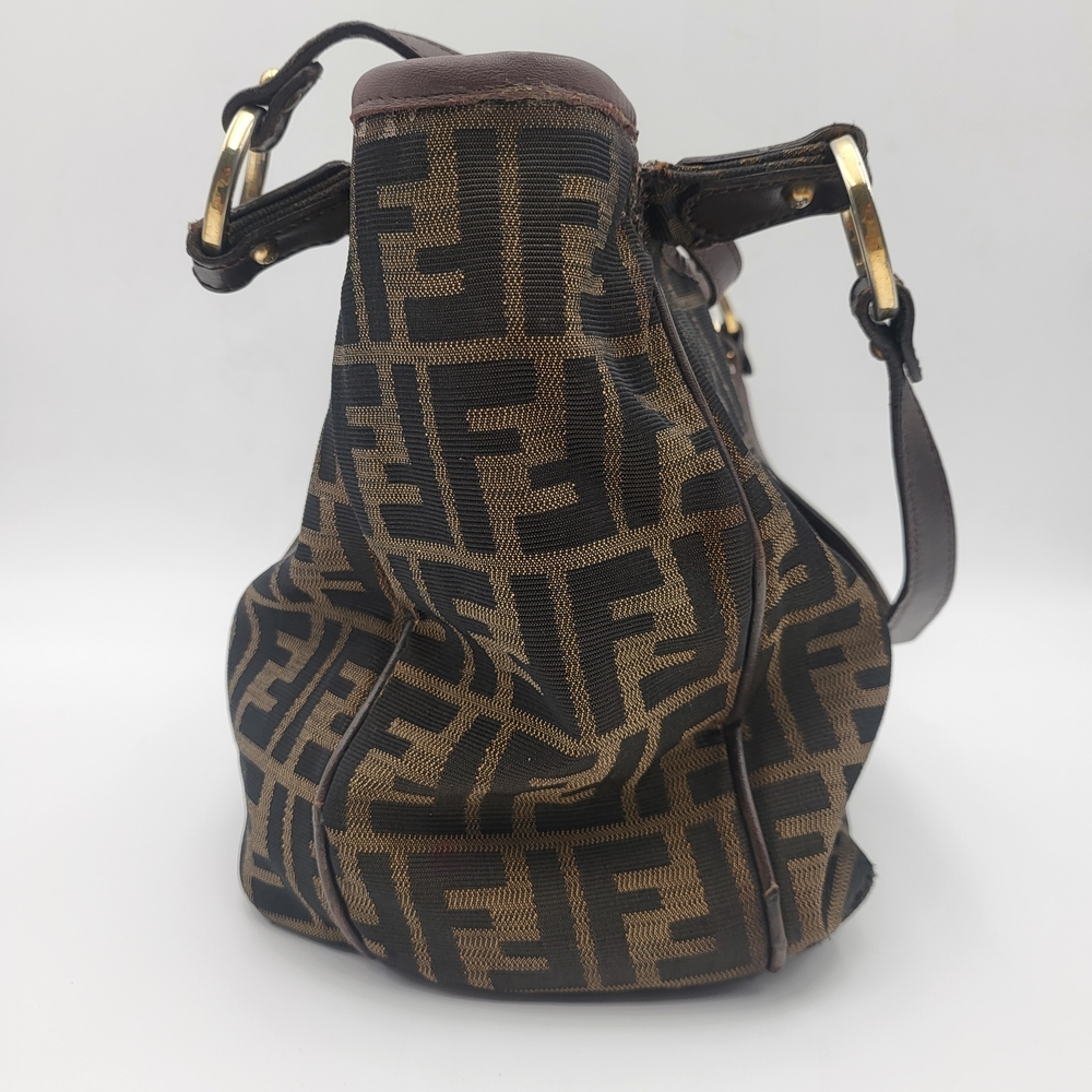 FENDI Shoulder Bag Brown Black Zucca Canvas Leather Authentic.. - Picture 4 of 16